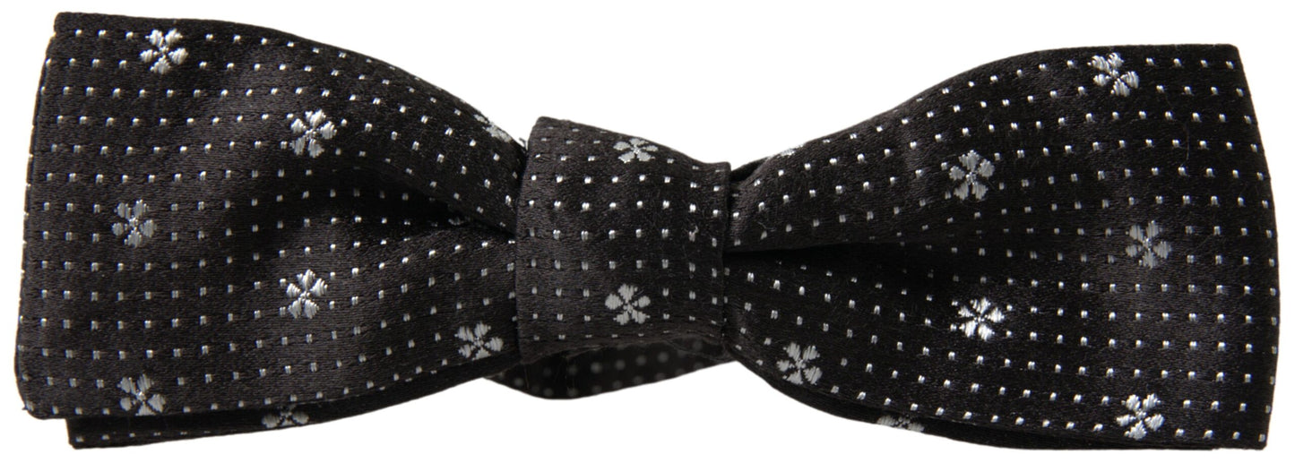 Dark Gray Patterned Silk Adjustable Men Neck Papillon Bow Tie