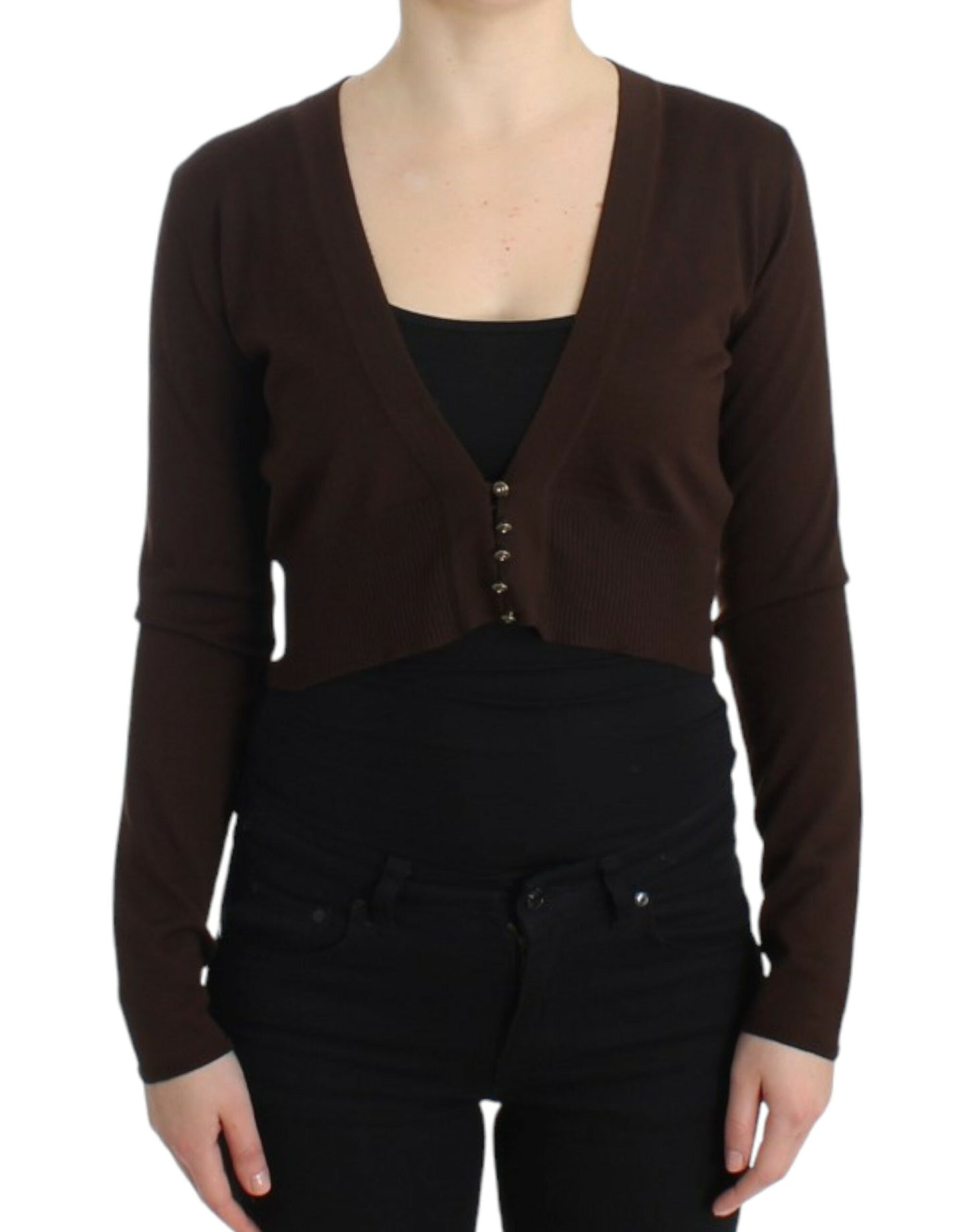 Brown cropped wool cardigan