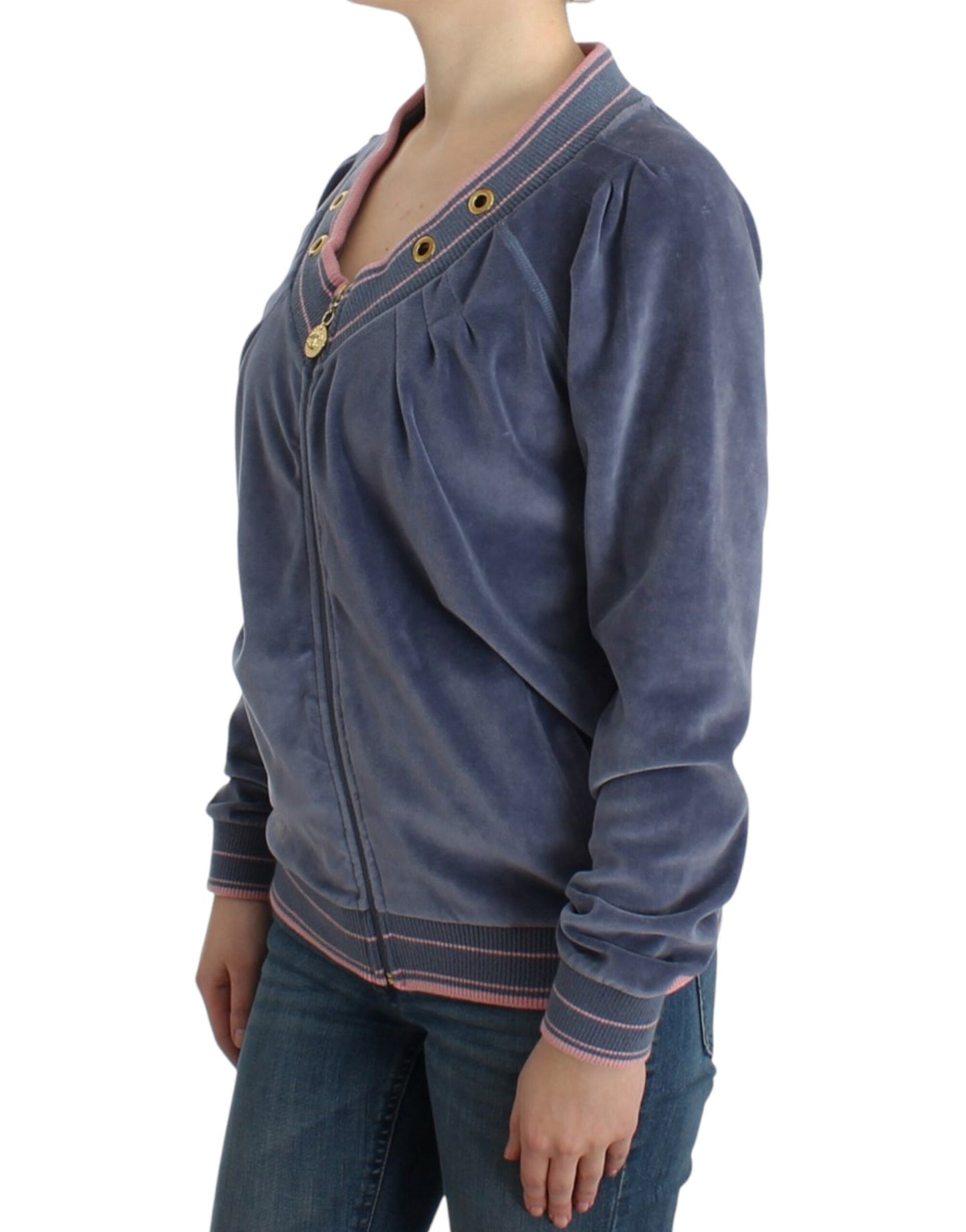Blue velvet zipup sweater