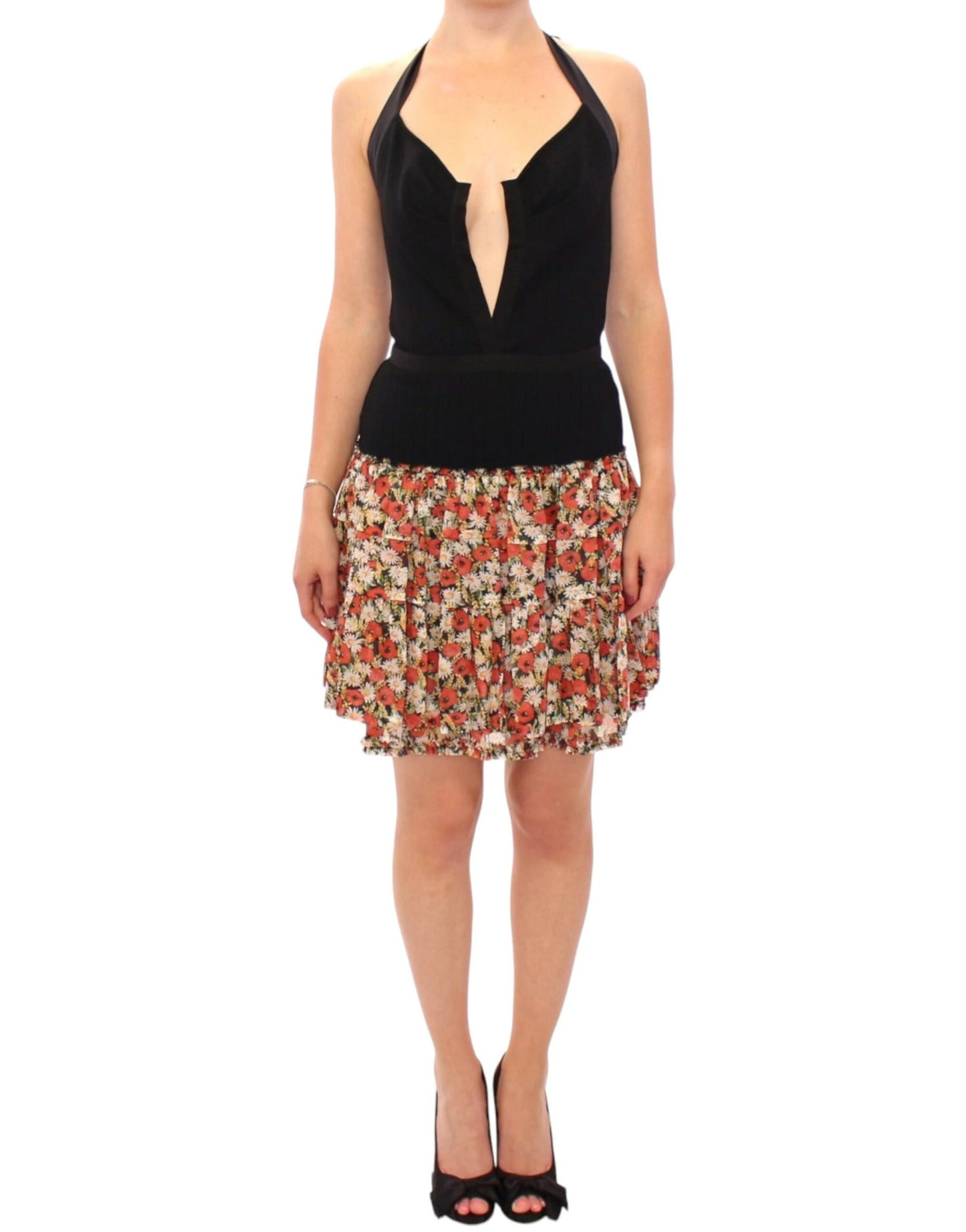 Multicolor floral bubble halterneck dress