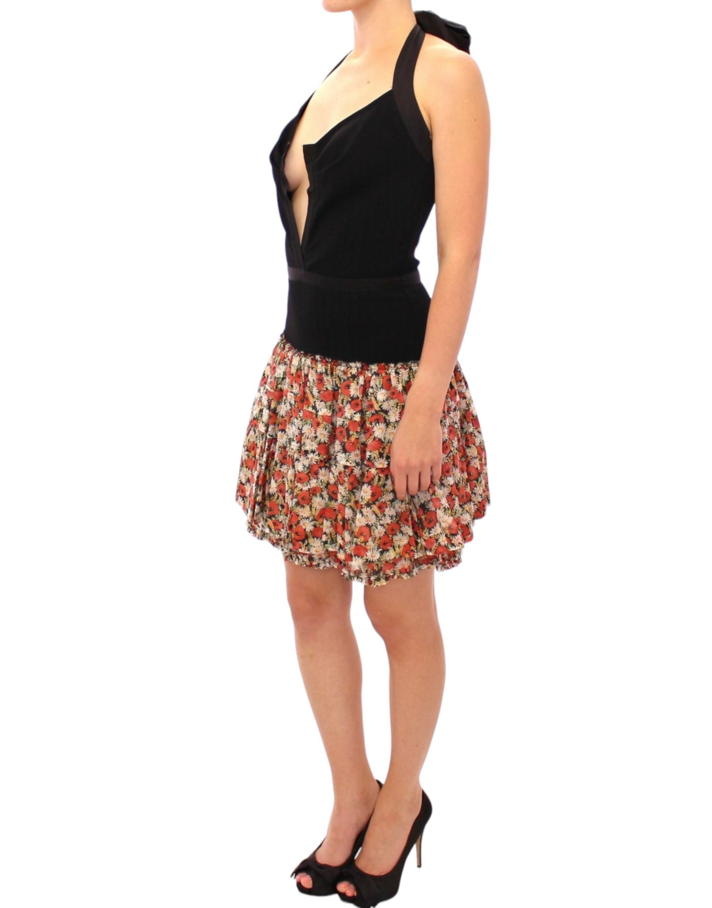 Multicolor floral bubble halterneck dress