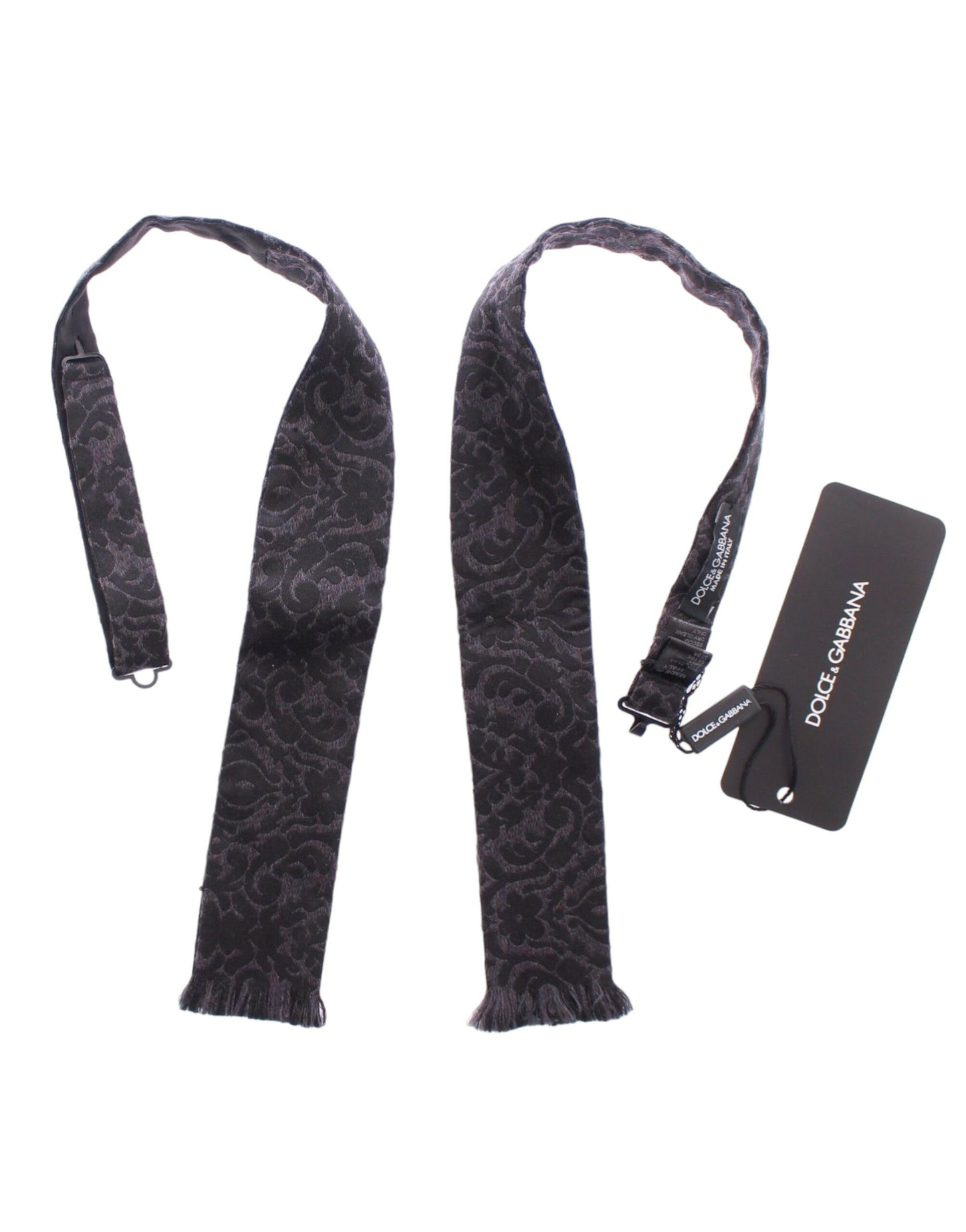 Dark Gray Wool Silk Brand Baroque Paisley Bow Tie Men
