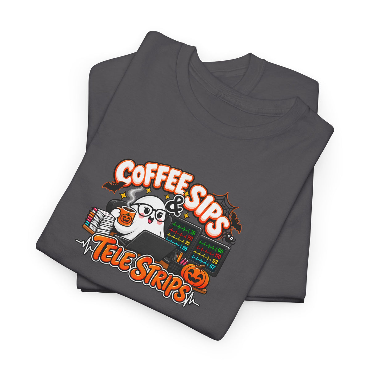 (Hot) Coffee Sips & Tele Strips Shirt | Telemetry Monitor Tech T-Shirt | Cardiac Monitor Technician Tee | Healthcare Worker Gift