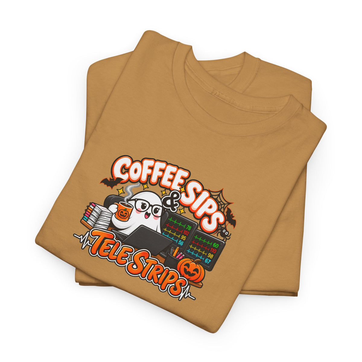 (Hot) Coffee Sips & Tele Strips Shirt | Telemetry Monitor Tech T-Shirt | Cardiac Monitor Technician Tee | Healthcare Worker Gift