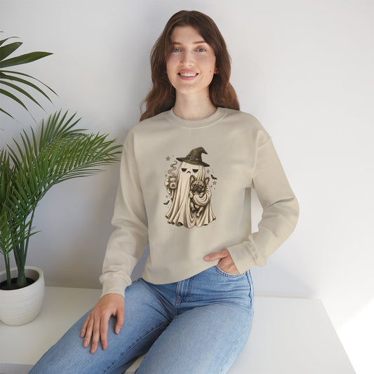 Meh Ghost & Frenchie Halloween Sweatshirt | Funny Spooky Season Crewneck | Witch Ghost Dog Coffee Sweatshirt