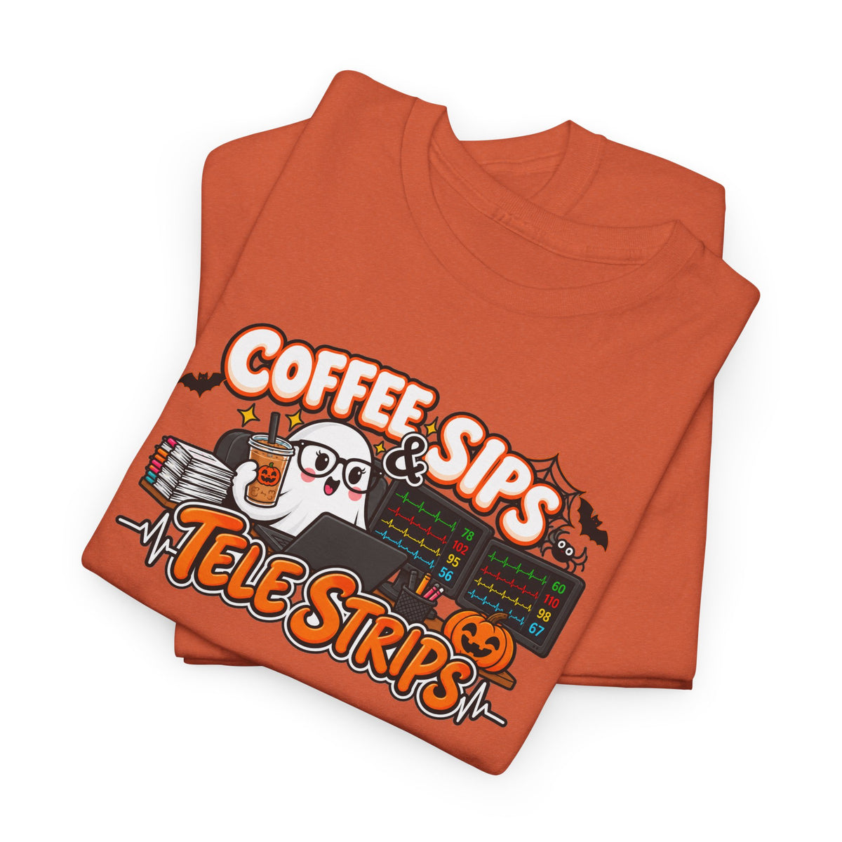 (Iced) Coffee Sips & Tele Strips Shirt | Telemetry Monitor Tech T-Shirt | Cardiac Monitor Technician Tee | Healthcare Worker Gift