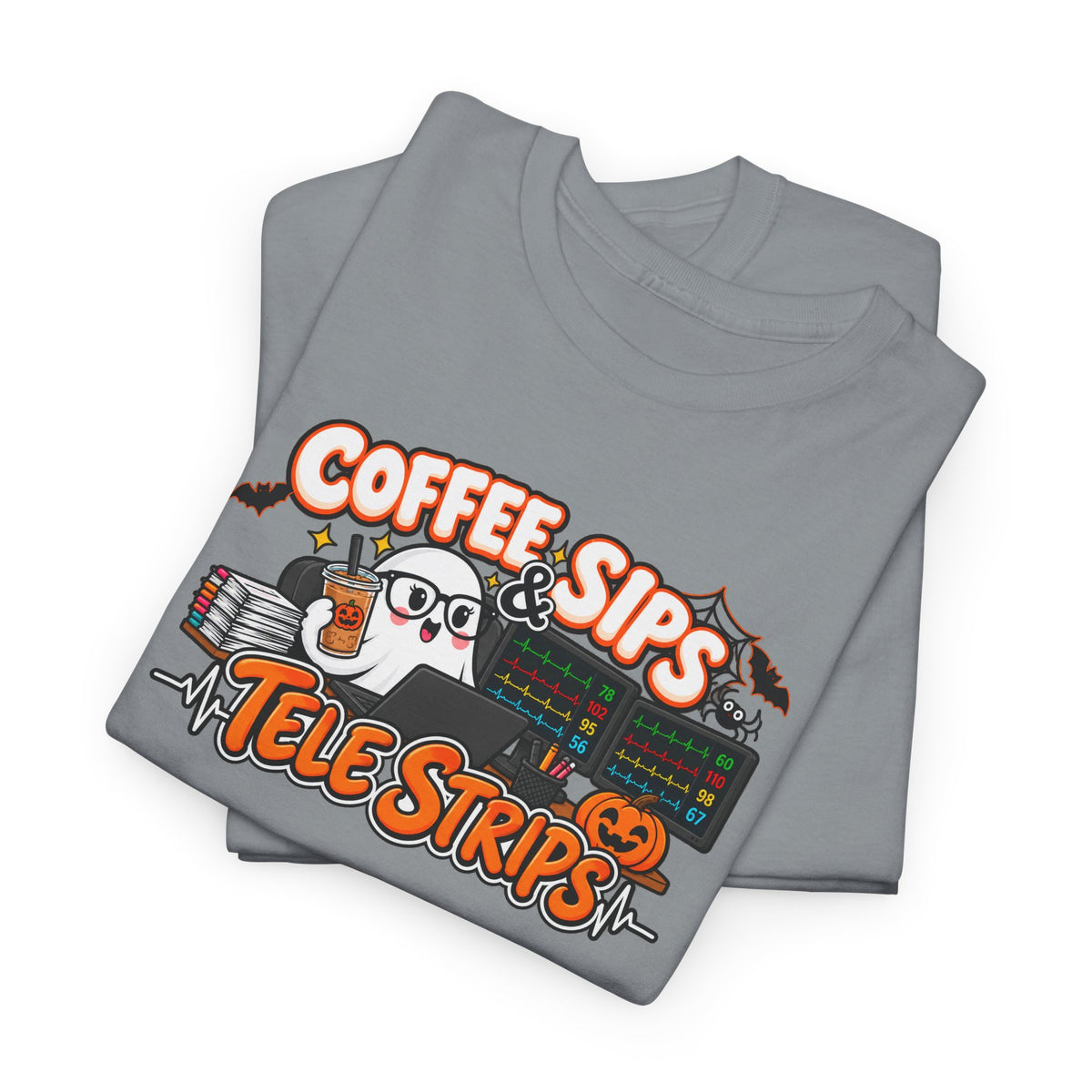 (Iced) Coffee Sips & Tele Strips Shirt | Telemetry Monitor Tech T-Shirt | Cardiac Monitor Technician Tee | Healthcare Worker Gift