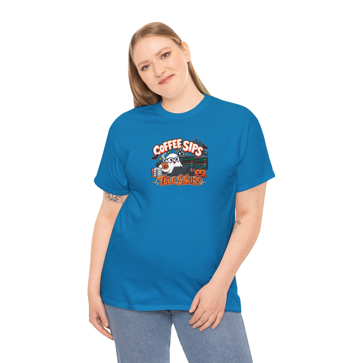 (Hot) Coffee Sips & Tele Strips Shirt | Telemetry Monitor Tech T-Shirt | Cardiac Monitor Technician Tee | Healthcare Worker Gift