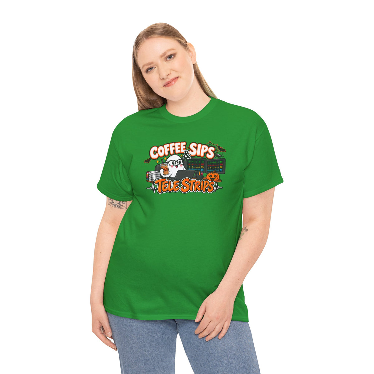 (Iced) Coffee Sips & Tele Strips Shirt | Telemetry Monitor Tech T-Shirt | Cardiac Monitor Technician Tee | Healthcare Worker Gift