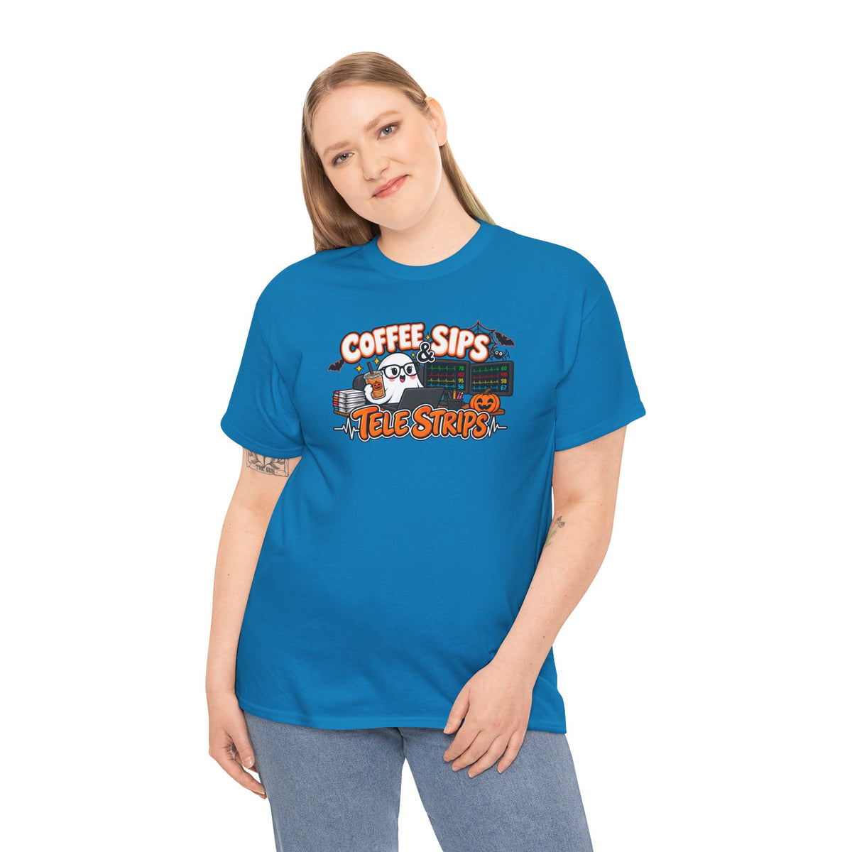 (Iced) Coffee Sips & Tele Strips Shirt | Telemetry Monitor Tech T-Shirt | Cardiac Monitor Technician Tee | Healthcare Worker Gift