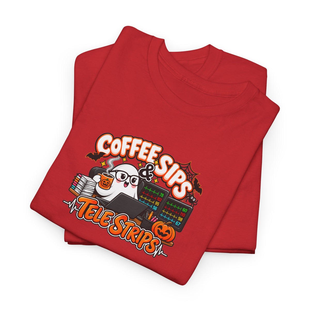(Hot) Coffee Sips & Tele Strips Shirt | Telemetry Monitor Tech T-Shirt | Cardiac Monitor Technician Tee | Healthcare Worker Gift