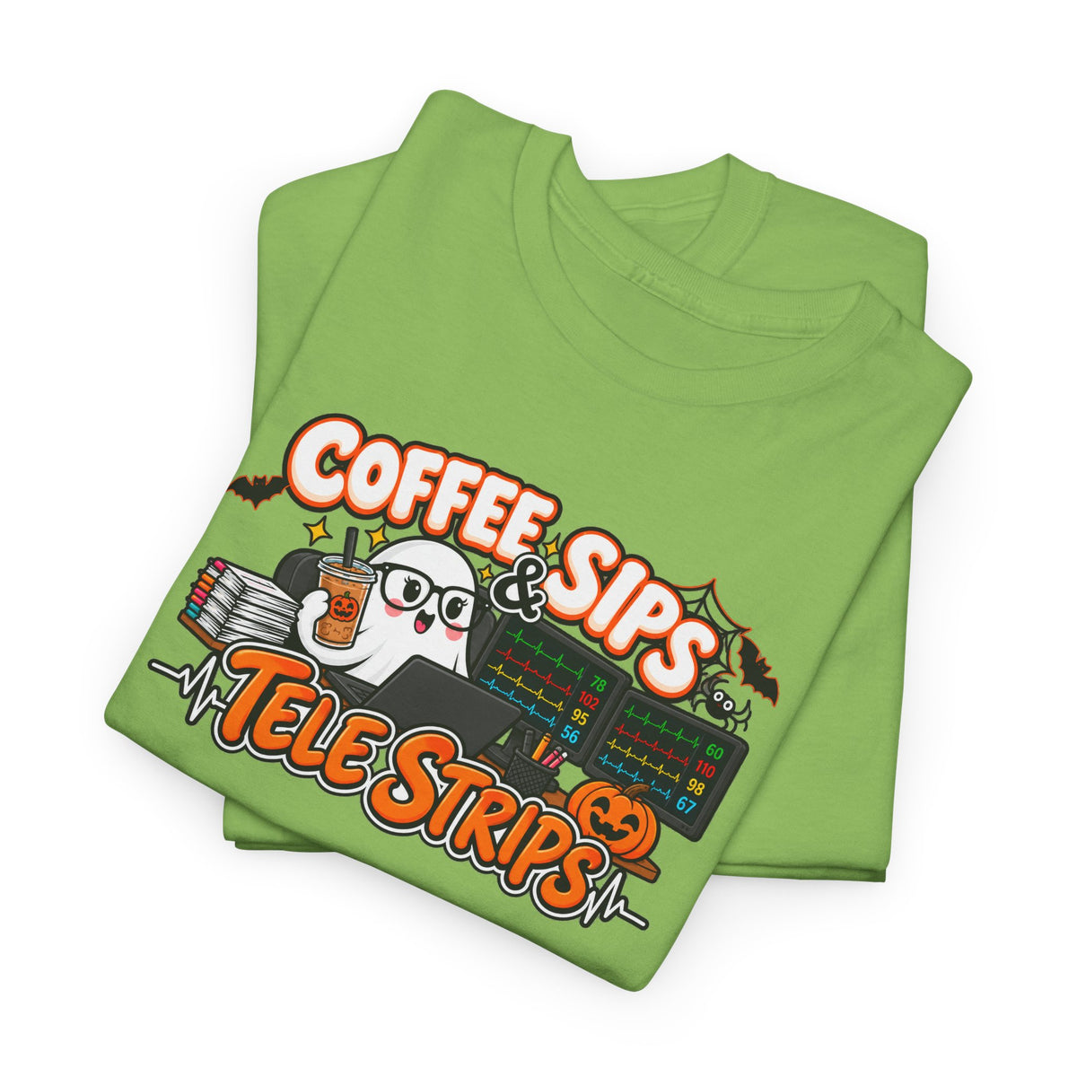 (Iced) Coffee Sips & Tele Strips Shirt | Telemetry Monitor Tech T-Shirt | Cardiac Monitor Technician Tee | Healthcare Worker Gift