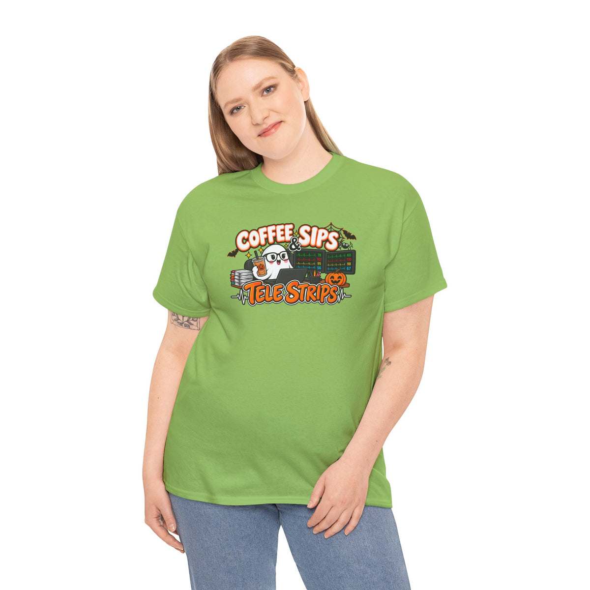 (Iced) Coffee Sips & Tele Strips Shirt | Telemetry Monitor Tech T-Shirt | Cardiac Monitor Technician Tee | Healthcare Worker Gift