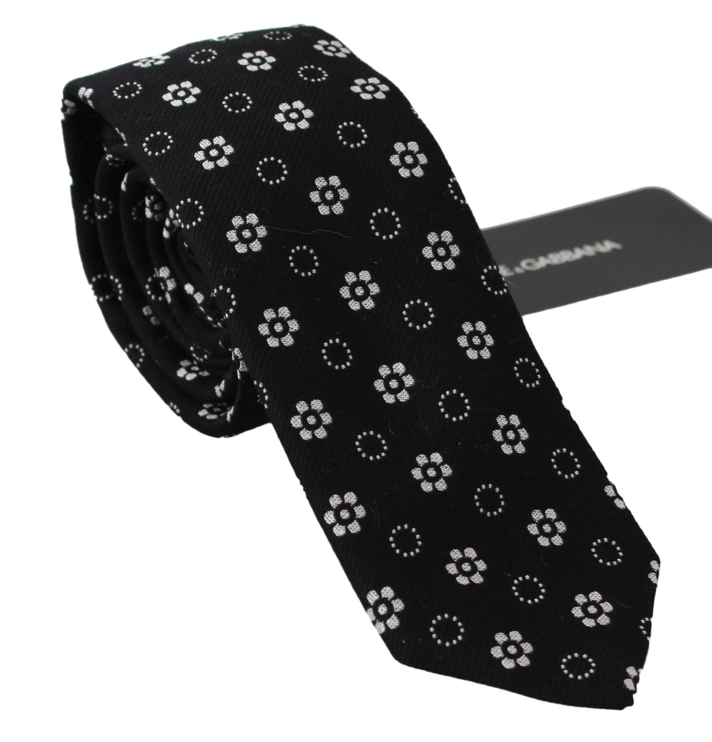 Dark Gray 100% Silk Floral Print Print Classic Tie