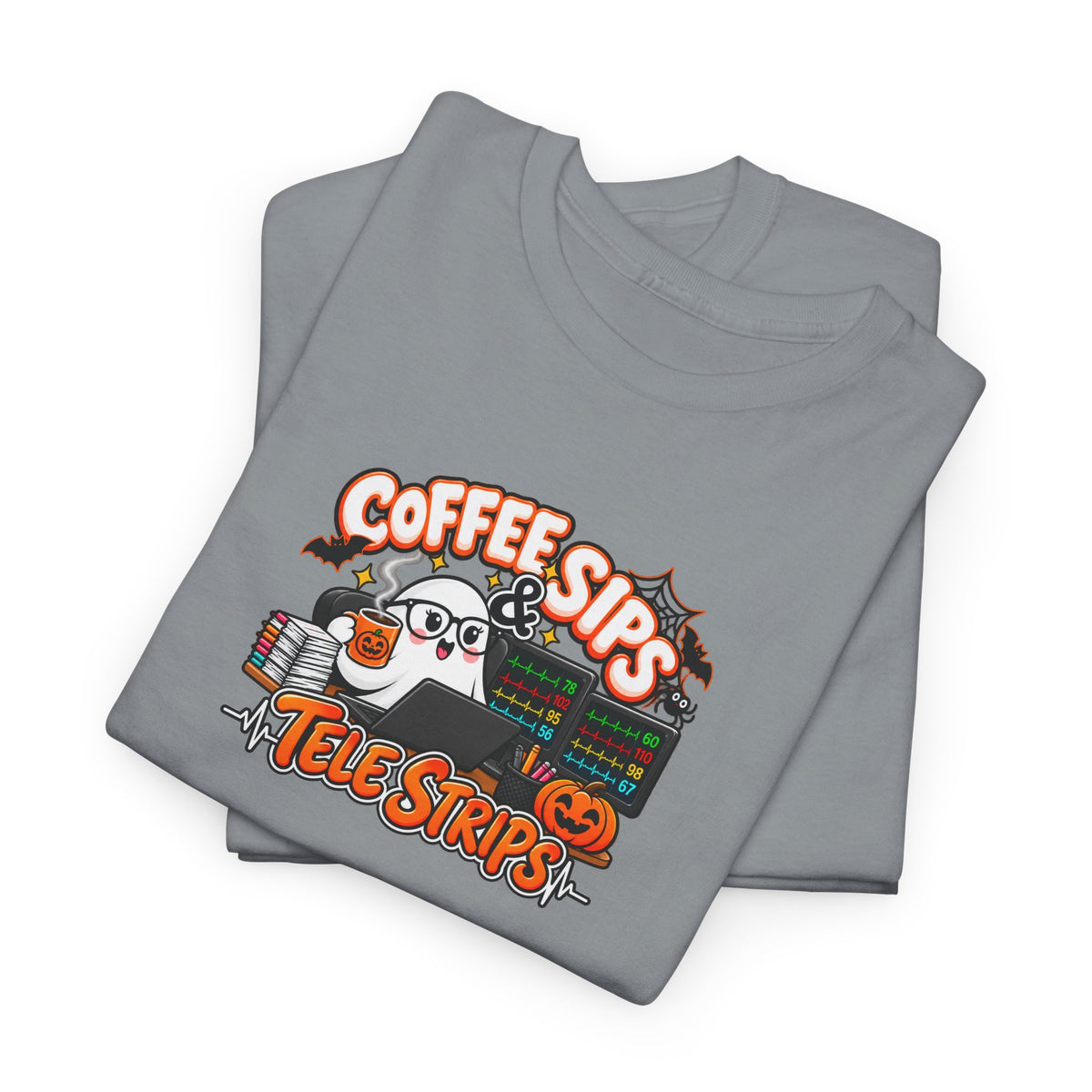 (Hot) Coffee Sips & Tele Strips Shirt | Telemetry Monitor Tech T-Shirt | Cardiac Monitor Technician Tee | Healthcare Worker Gift