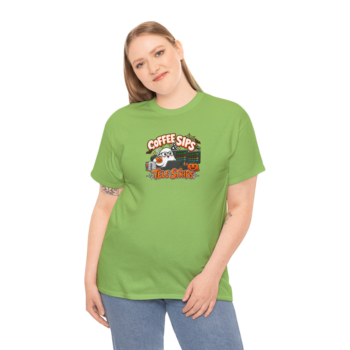 (Hot) Coffee Sips & Tele Strips Shirt | Telemetry Monitor Tech T-Shirt | Cardiac Monitor Technician Tee | Healthcare Worker Gift
