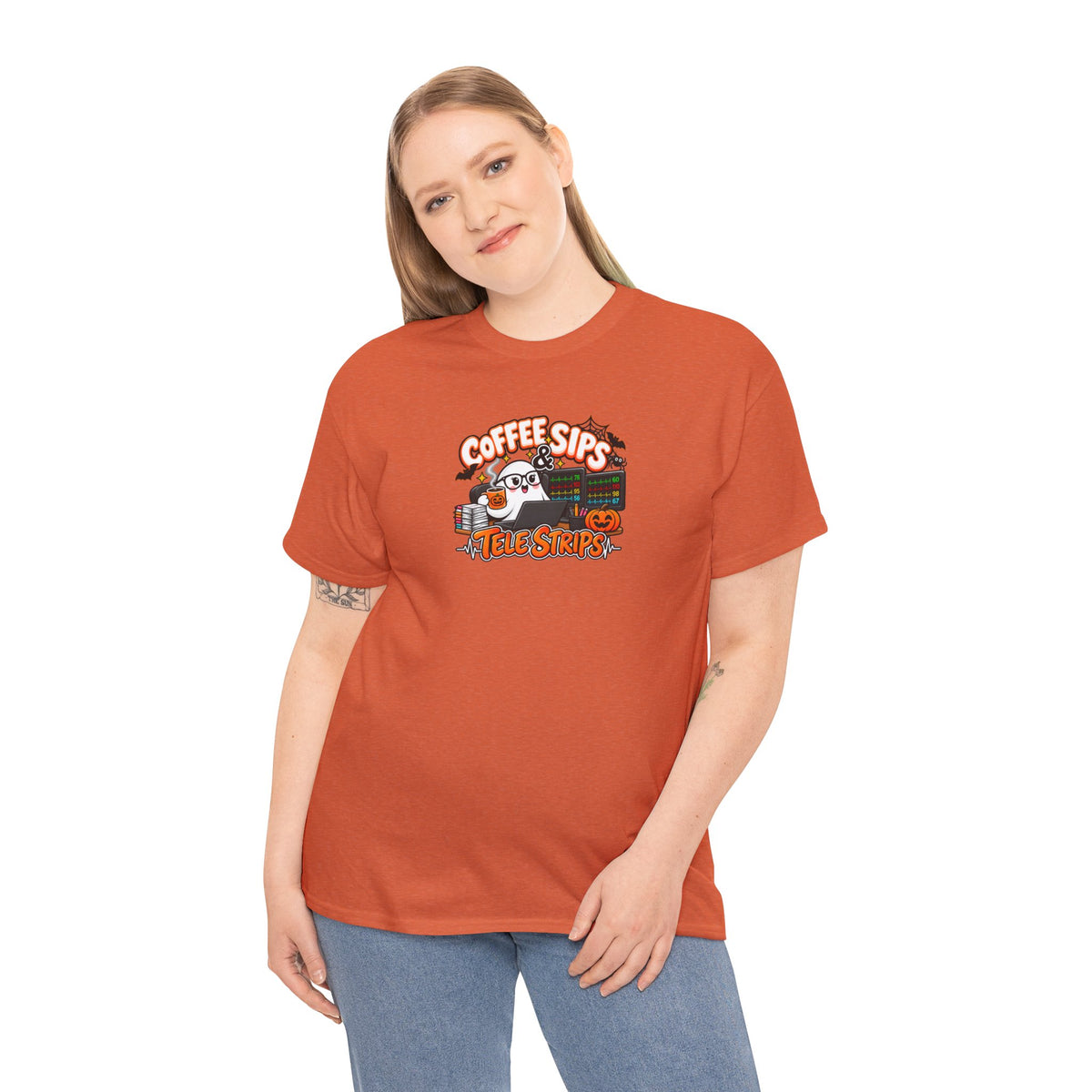 (Hot) Coffee Sips & Tele Strips Shirt | Telemetry Monitor Tech T-Shirt | Cardiac Monitor Technician Tee | Healthcare Worker Gift