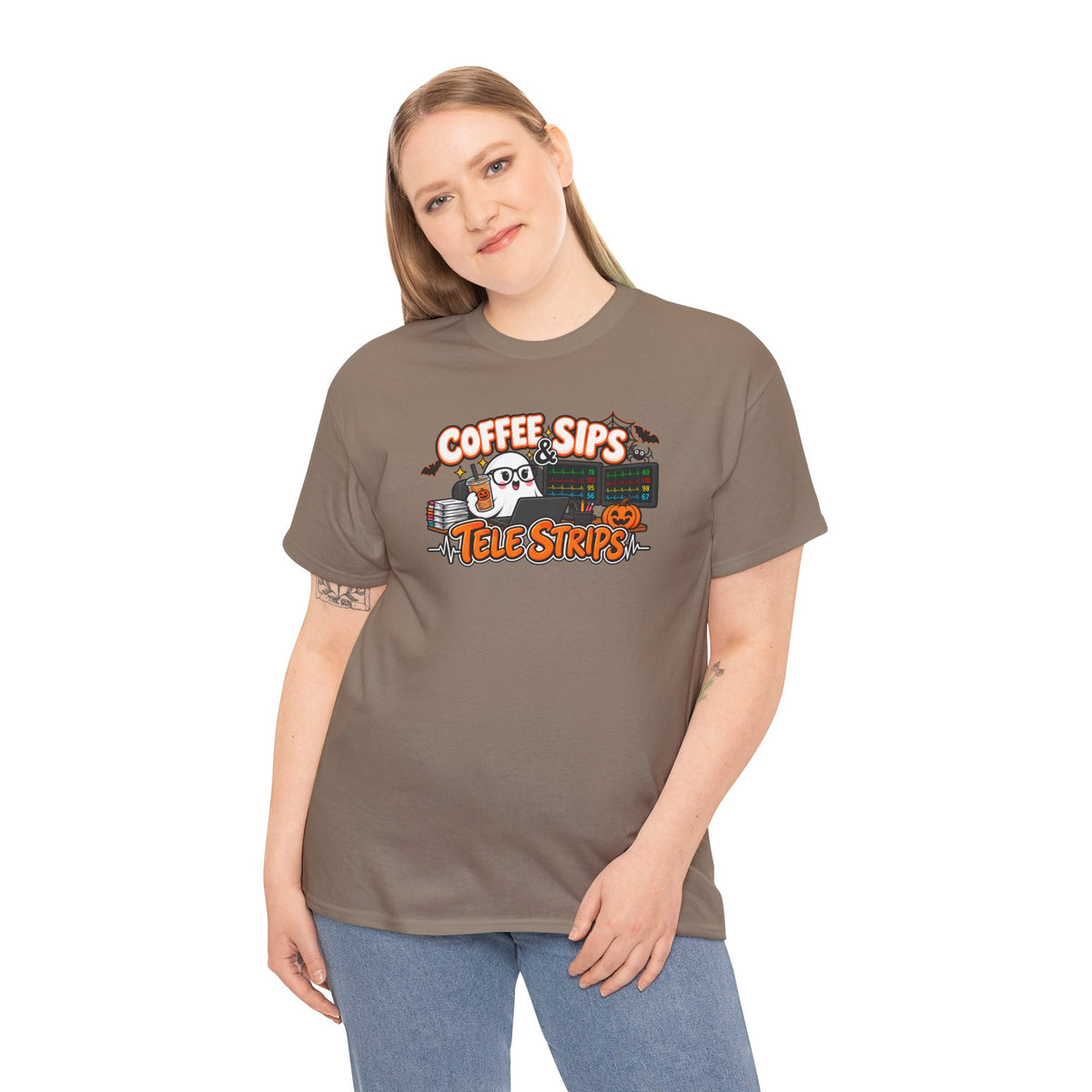 (Iced) Coffee Sips & Tele Strips Shirt | Telemetry Monitor Tech T-Shirt | Cardiac Monitor Technician Tee | Healthcare Worker Gift